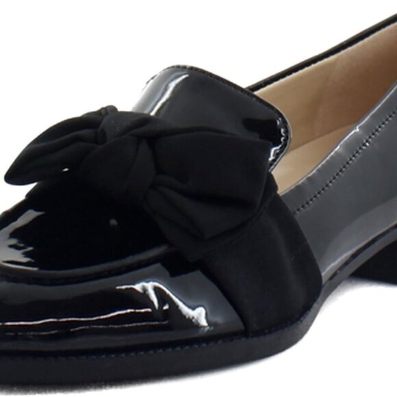 Women's Loafer Rubber Slip-On Black Patent Bow Accent Easy Wear Comfortable